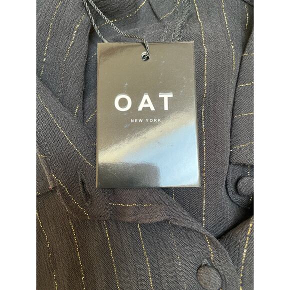 OAT Black Metallic Gold Striped Long Sleeve Collared Button‎ Up Shirt Size L NWT - Picture 6 of 9